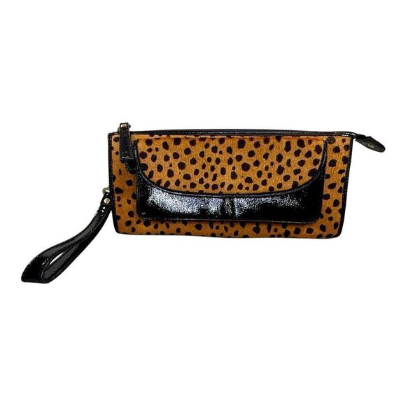 Vintage Talbots Wristlet Wallet Clutch Cheetah Animal Print Calf Hair Patent Lea - Picture 5 of 16